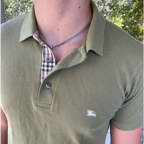 BURBERRY LONDON NOVA PLAID CHECK EN POLO SHIRT SLIM FIT SOLDIER GREEN ARMY OLIVE - Picture 2 of 16